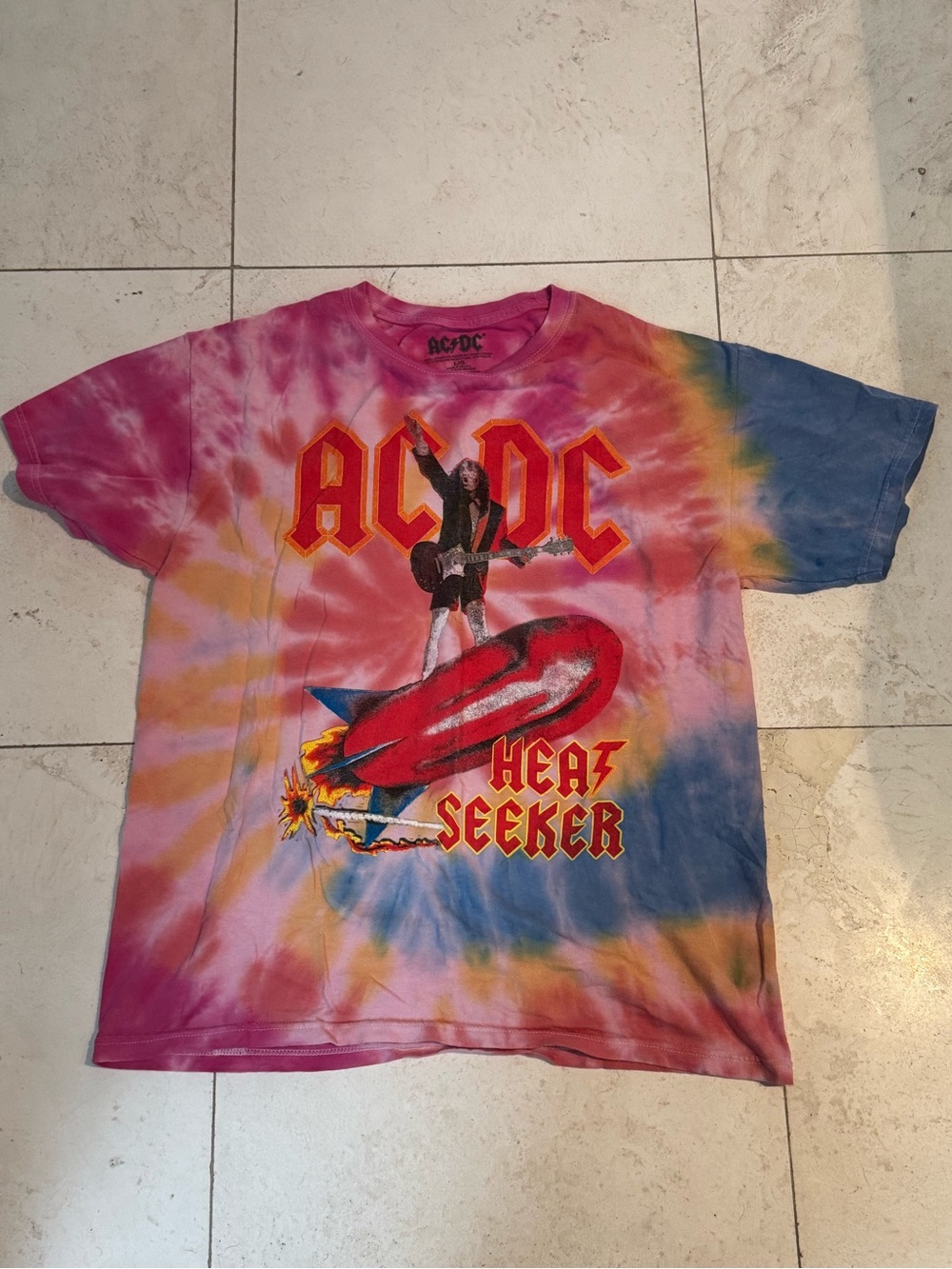 AC/DC Tie-Dye 'Heat Seeker' Graphic Tee - Pink Blue Yellow Red